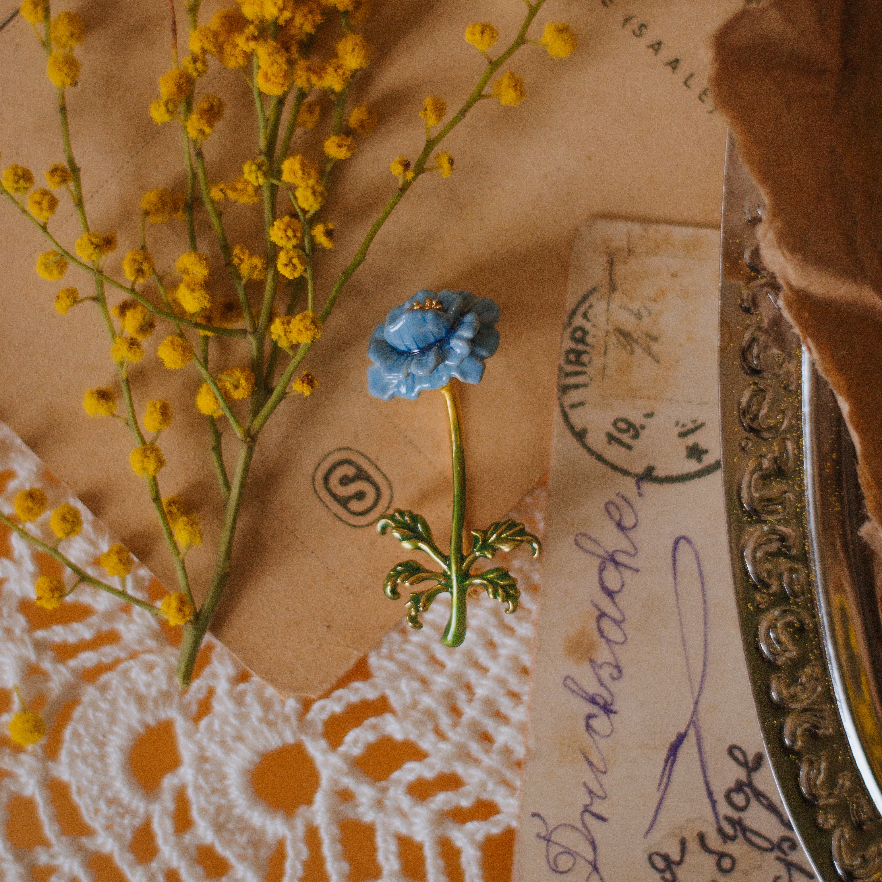 Blue Floral Brooch - Image 3
