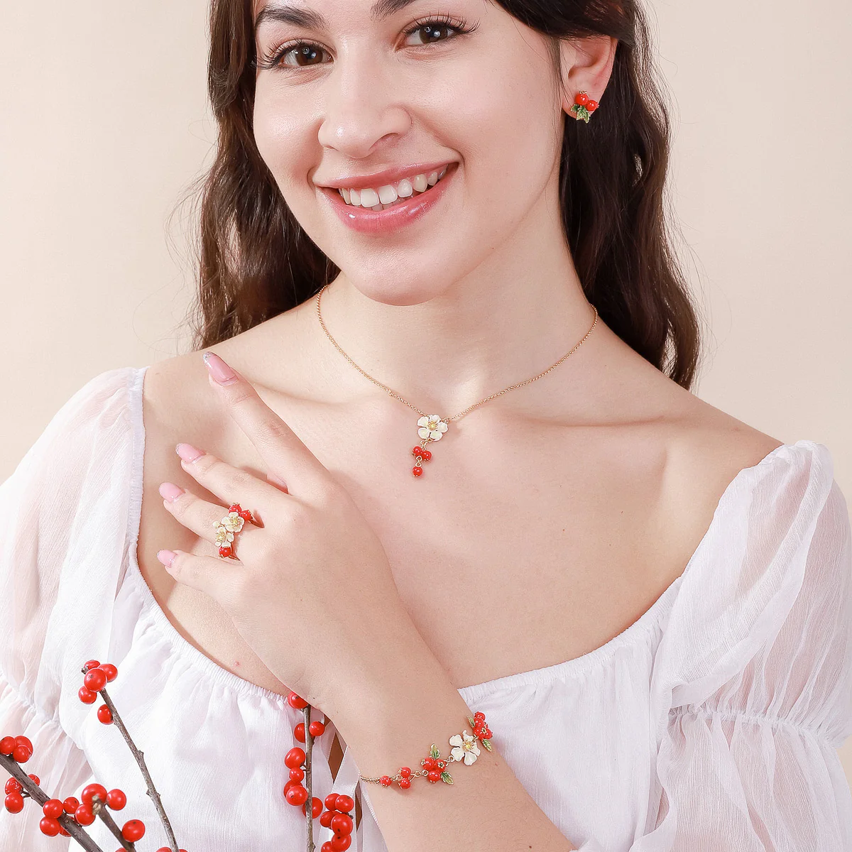 Cranberry Flowers Bracelet - Image 4