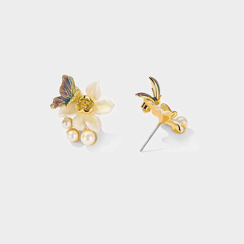 Daffodils & Butterfly Stud Earrings - Image 3