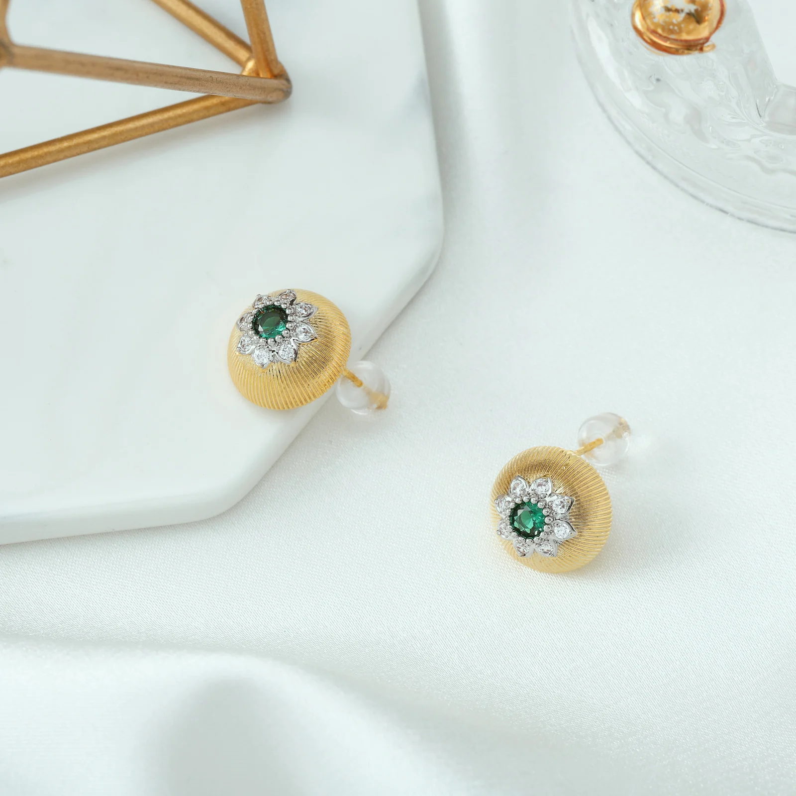 Emerald Flower Earrings - Image 5